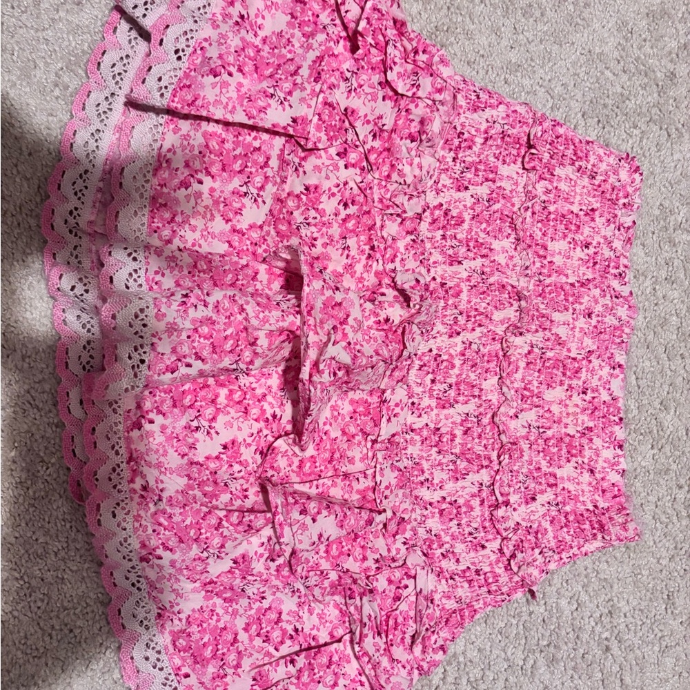Floral Pink Skirt with Lace Trim
